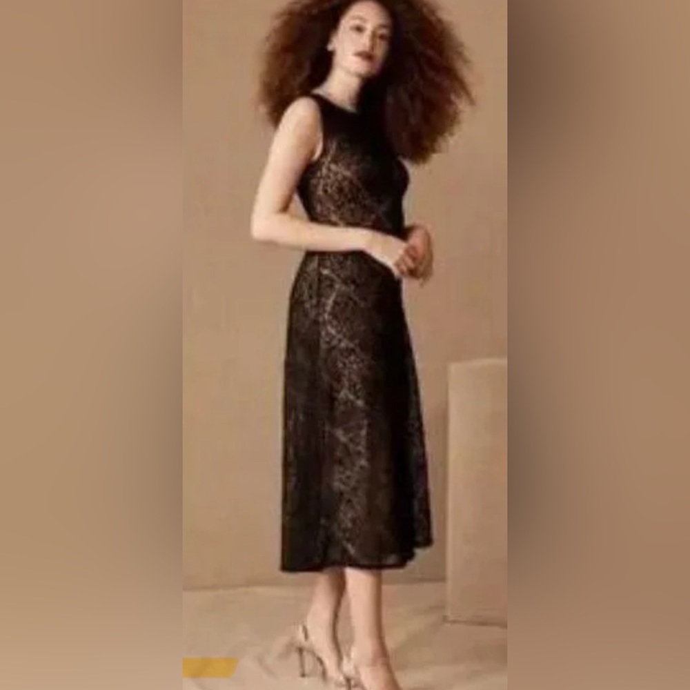 Stunning Anthropology Gown. Lace overlay, retro fit.Tea Length, NWT